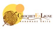 Logo of Crochet En Ligne with a ball of yarn and crochet hook on a white background